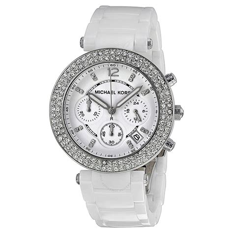 michael kors parker white ceramic watch|Michael Kors parker chronograph watch.